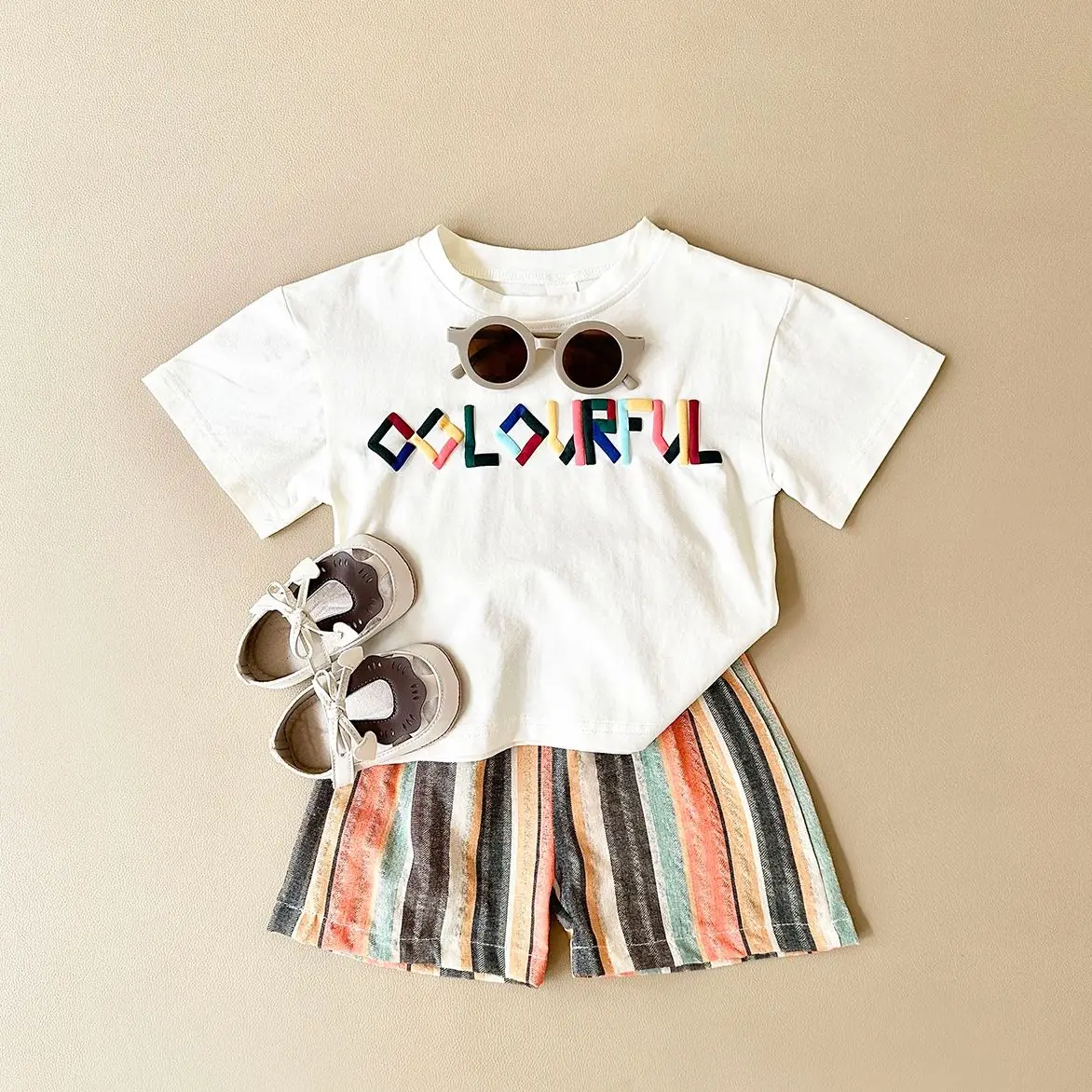 2Pcs Newborn Baby Clothes Sets Cotton T-shirt+Shorts Letter Colorful Striped Holiday Boy Girl Summer Casual Infant Suit 0-3Y - Image 6