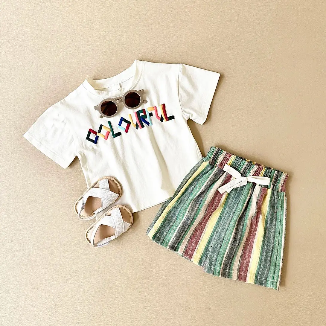 2Pcs Newborn Baby Clothes Sets Cotton T-shirt+Shorts Letter Colorful Striped Holiday Boy Girl Summer Casual Infant Suit 0-3Y - Image 3