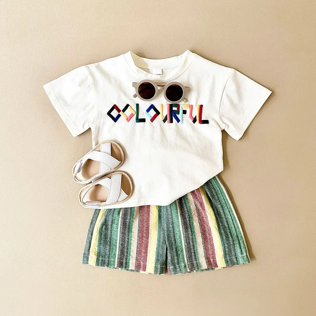 2Pcs Newborn Baby Clothes Sets Cotton T-shirt+Shorts Letter Colorful Striped Holiday Boy Girl Summer Casual Infant Suit 0-3Y - Image 5