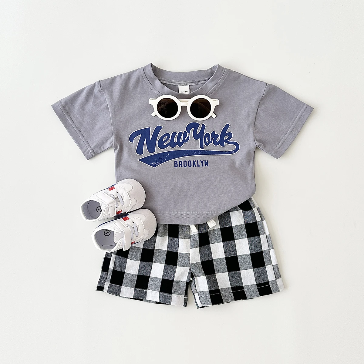 2Pcs Newborn Boys Baby Clothing Set Casual Letter Printed Short Sleeved T-shirt+Checkered Shorts Girls Infant Outfit 0-3Y - Image 4