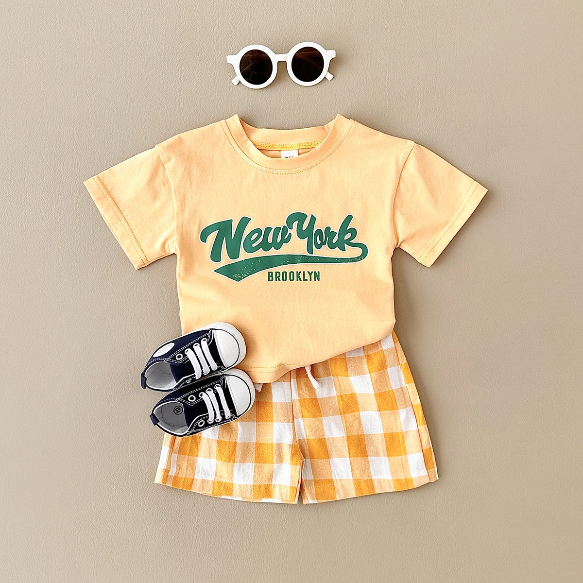 2Pcs Newborn Boys Baby Clothing Set Casual Letter Printed Short Sleeved T-shirt+Checkered Shorts Girls Infant Outfit 0-3Y - Image 3