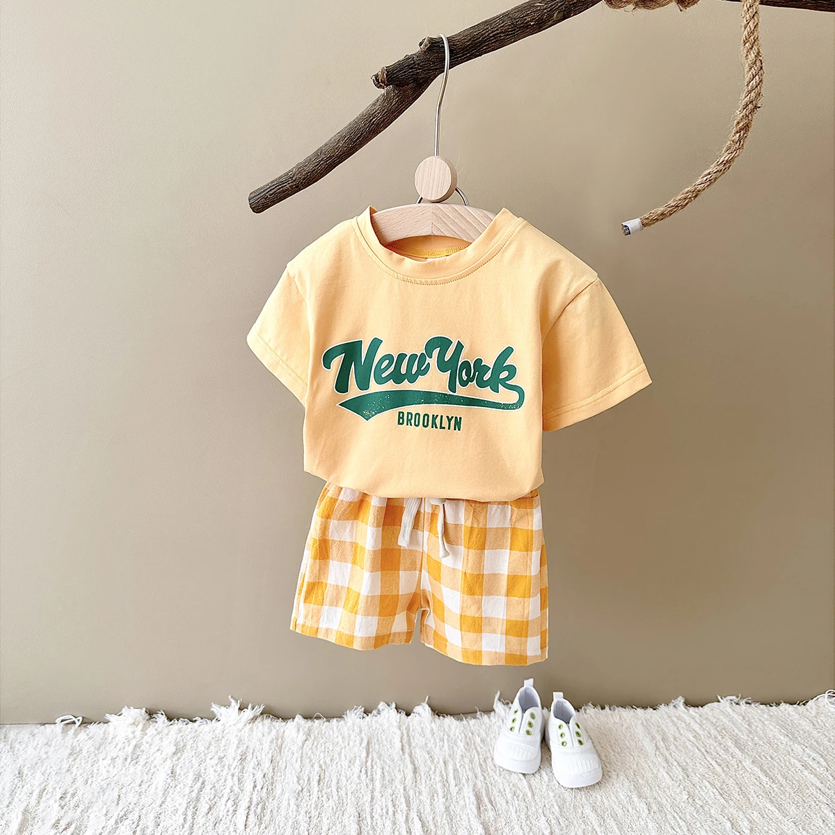 2Pcs Newborn Boys Baby Clothing Set Casual Letter Printed Short Sleeved T-shirt+Checkered Shorts Girls Infant Outfit 0-3Y - Image 5