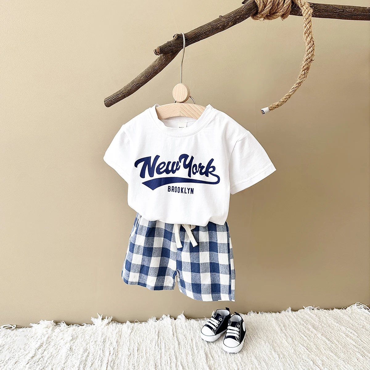 2Pcs Newborn Boys Baby Clothing Set Casual Letter Printed Short Sleeved T-shirt+Checkered Shorts Girls Infant Outfit 0-3Y - Image 6