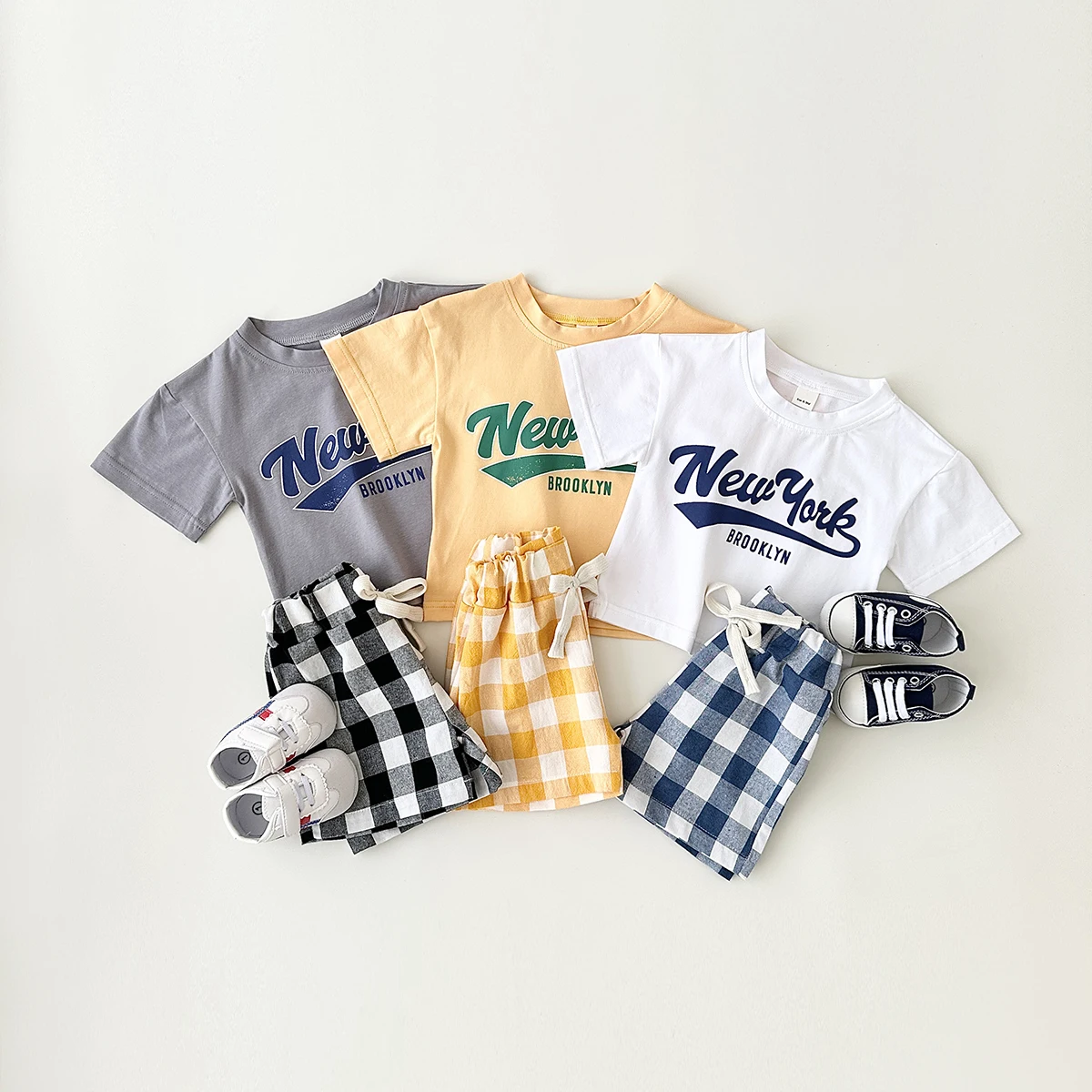 2Pcs Newborn Boys Baby Clothing Set Casual Letter Printed Short Sleeved T-shirt+Checkered Shorts Girls Infant Outfit 0-3Y