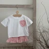 2Pcs Summer Baby Boy Girl Set Cotton Heart-shaped Sticker Short Sleeve T-Shirts +plaid Shorts Kids Clothes Suitable for 0-3Y