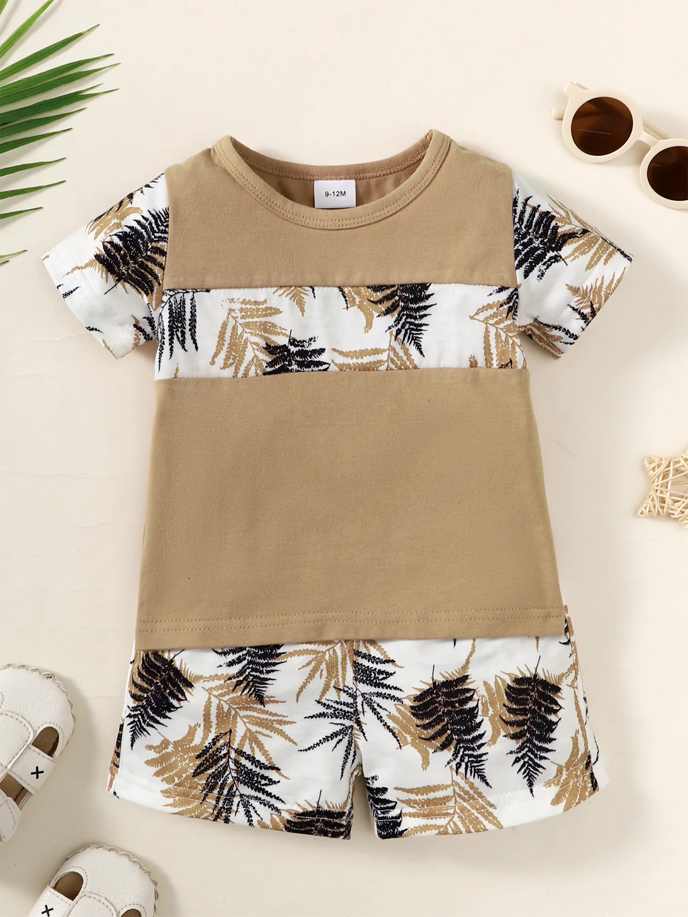 2Pcs Summer Baby Boy Set Color blocked Maple Leaf Printed Top and Pants Set Suitable for 0-3 Year Toddler Boy Casual Style Set - Image 6