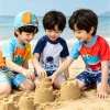 2pcs Boys Swimwear with Hat Kids Dinosaur Shark Print Swimsuits Quick Dry Bathing Suits baby beach clothes Rash Guard Sets