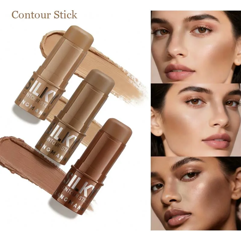 3 Color Contour Stick Multi-functional Face Highlighter Cream Bronze Long-lasting Waterproof Contouring & Brightening Stick - Image 2