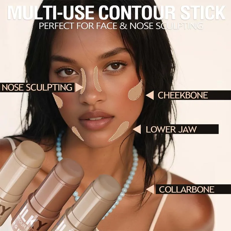 3 Color Contour Stick Multi-functional Face Highlighter Cream Bronze Long-lasting Waterproof Contouring & Brightening Stick - Image 3