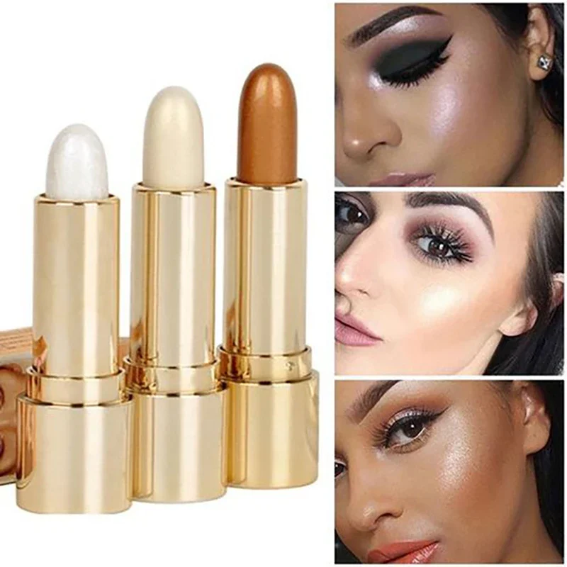 3 Colors 3D Face Brighten Highlighter Bar Cosmetic Face Contour Bronzer Shimmer Highlighter Stick Concealer Cream Makeup Tool - Image 2