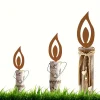 3 Pcs Rustic Metal Candle Flame Silhouette – Weatherproof Outdoor Christmas Yard Art, Festive Holiday Decoration