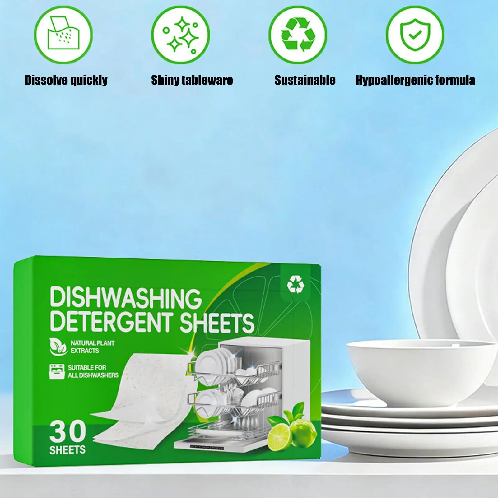 30 pcs Dishwasher Detergent Sheets Oil Stain Dissolving Grease Remover Cleaning Tablets For Kitchen Tableware Bowls Chopsticks - Image 4