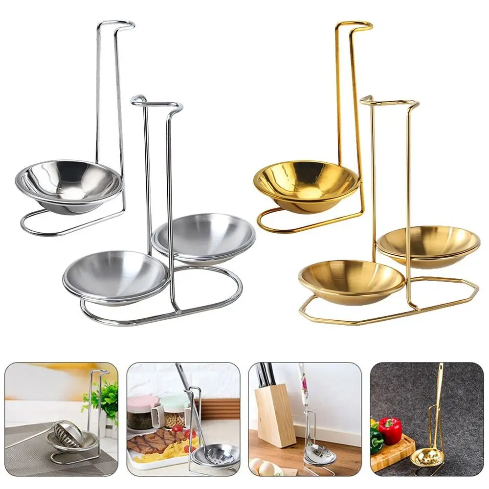304 Stainless Steel Kitchen Accessories Soup Spoon Rest Stand Tableware Storage Shelf Spoon Utensil Rack Single/Double Ladle - Image 2