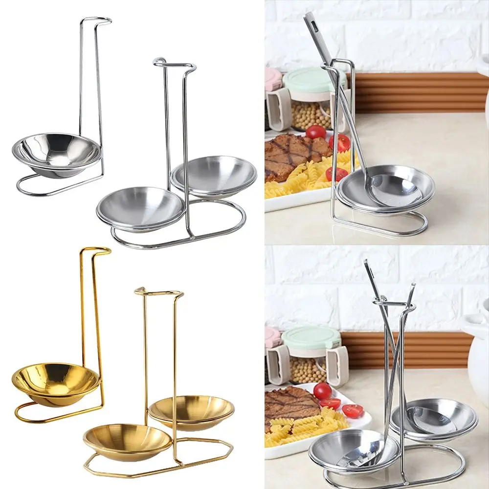 304 Stainless Steel Kitchen Accessories Soup Spoon Rest Stand Tableware Storage Shelf Spoon Utensil Rack Single/Double Ladle
