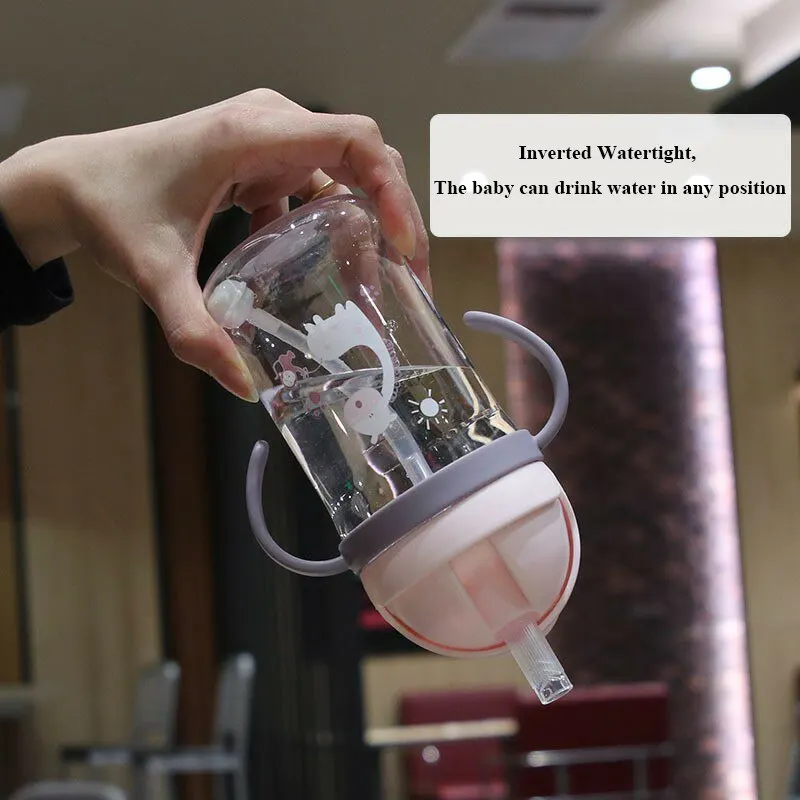 350ml Kids Drinking Cup Feeding Bottle With Straw Gravity Ball Wide Caliber Bottle - Image 4
