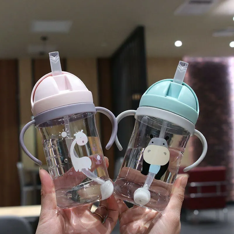350ml Kids Drinking Cup Feeding Bottle With Straw Gravity Ball Wide Caliber Bottle - Image 5