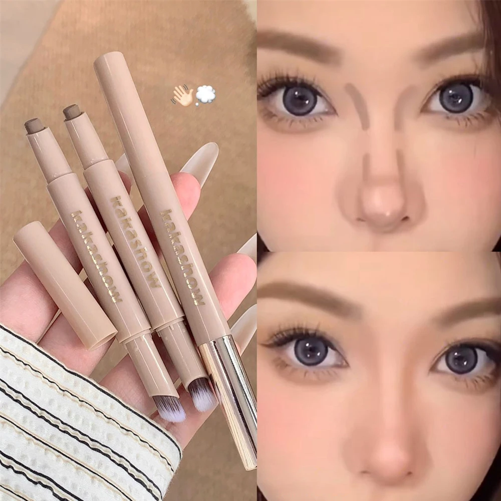 3D Contouring Pen Matte Bronzer Stick Grey Brown Nose Shadow Contour Pen With Brush Double Head Facial Contour Stick Makeup - Image 3