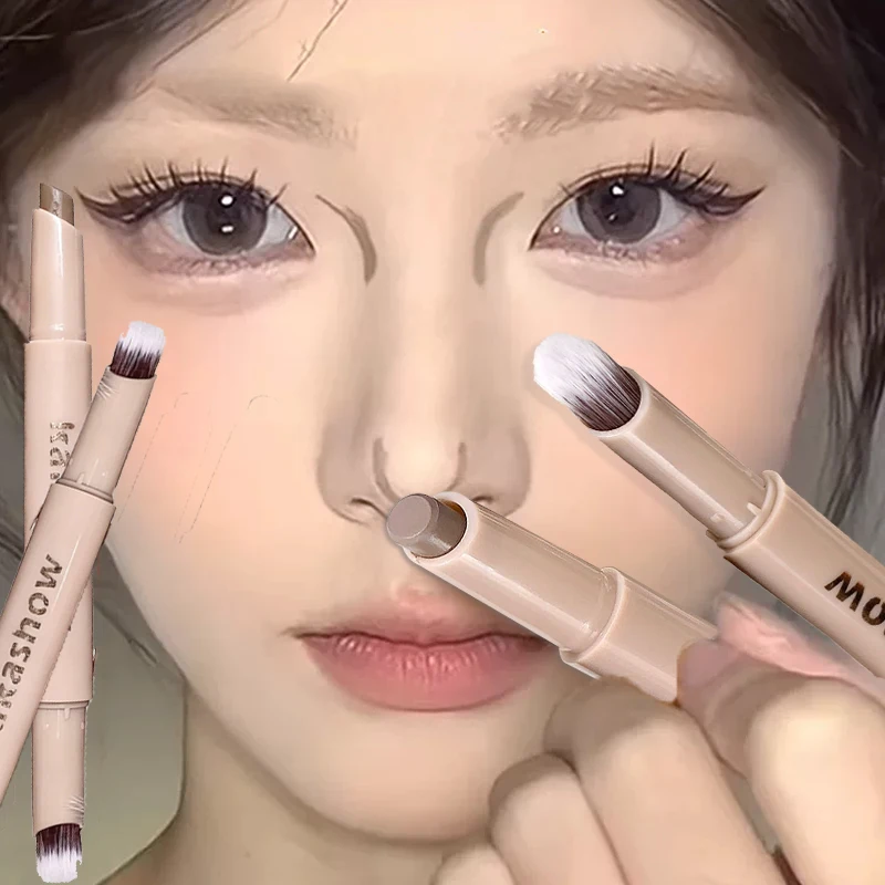 3D Contouring Pen Matte Bronzer Stick Grey Brown Nose Shadow Contour Pen With Brush Double Head Facial Contour Stick Makeup