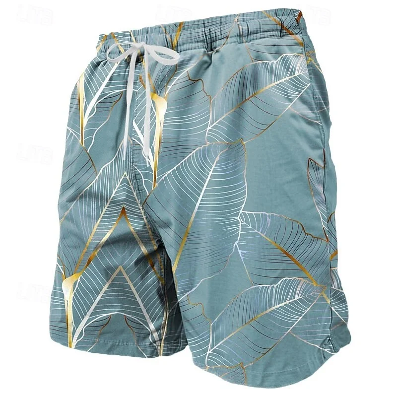 3D Printed Colorful Leaves Short Pants For Men Plant Stripes Pattern Beach Shorts Summer Casual Street Breathable Swim Trunks - Image 3