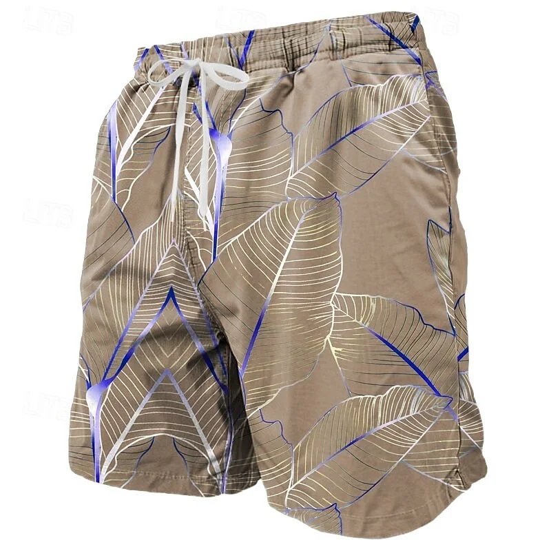 3D Printed Colorful Leaves Short Pants For Men Plant Stripes Pattern Beach Shorts Summer Casual Street Breathable Swim Trunks - Image 4