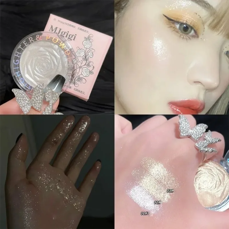 3D Rose Diamond Highlighter Powder Palette Glitter Brighten Makeup Bronzer Shimmer Luxury High Gloss Glow Face Contour Cosmetics - Image 3