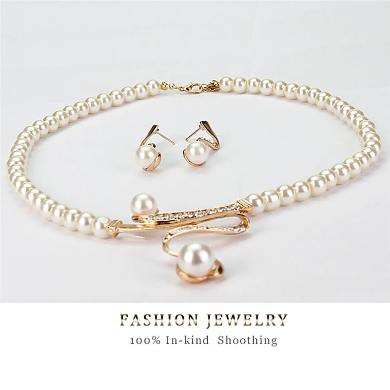 3pcs/set Women Bridal Elegant Wedding Party Pearl Rhinestone Necklace Earrings Jewelry Set New Fashion - Image 5