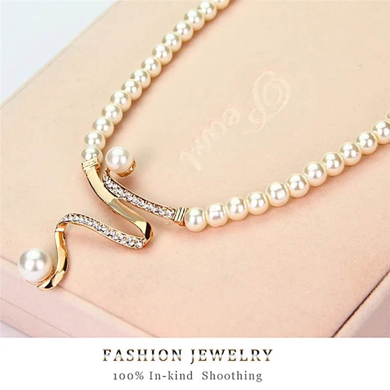 3pcs/set Women Bridal Elegant Wedding Party Pearl Rhinestone Necklace Earrings Jewelry Set New Fashion - Image 6