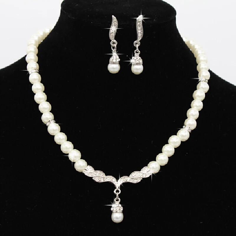 3pcs/set Women Bridal Elegant Wedding Party Pearl Rhinestone Necklace Earrings Jewelry Set New Fashion - Image 3
