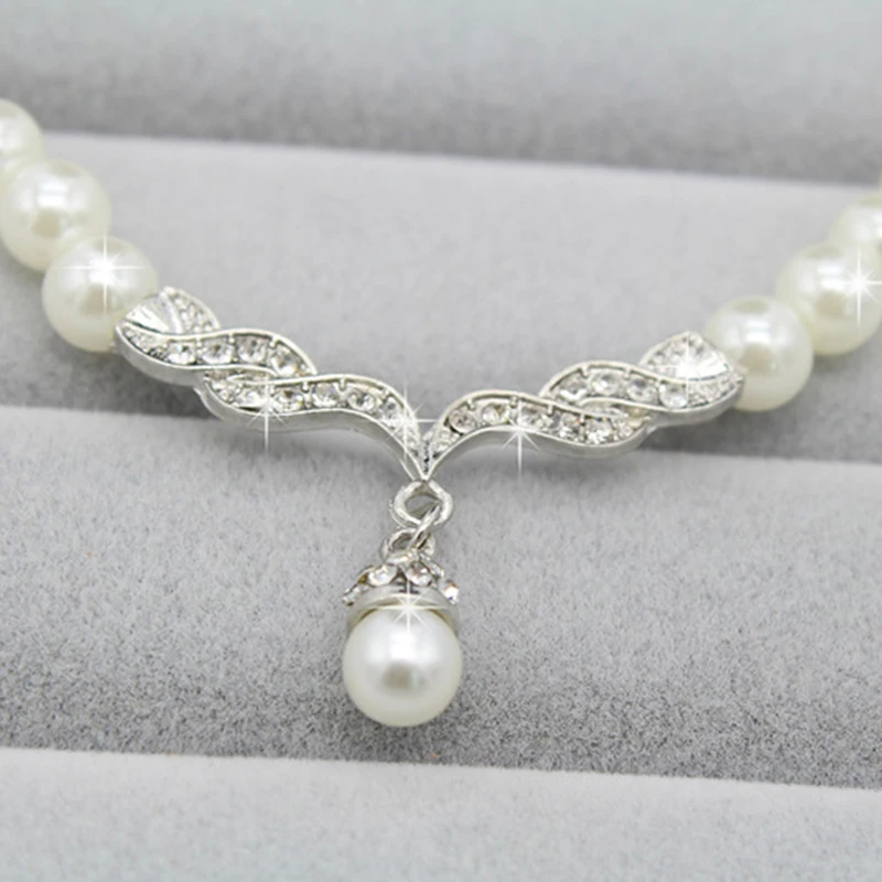 3pcs/set Women Bridal Elegant Wedding Party Pearl Rhinestone Necklace Earrings Jewelry Set New Fashion - Image 4