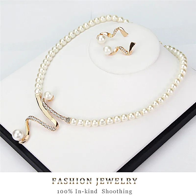 3pcs/set Women Bridal Elegant Wedding Party Pearl Rhinestone Necklace Earrings Jewelry Set New Fashion - Image 2