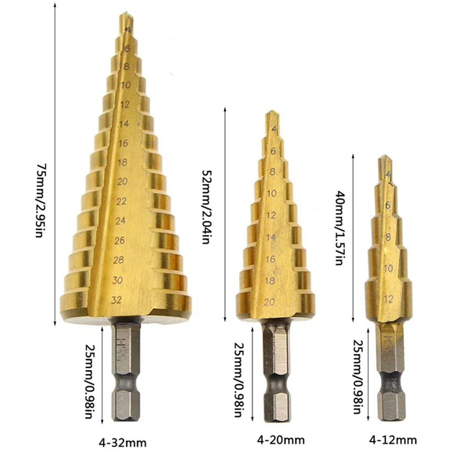4-32mm premium titanium coated metal hexagonal pagoda drill bit high-speed steel step drill bit set woodworking drill bit metric - Image 3