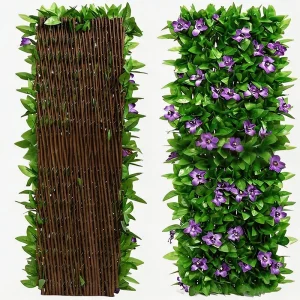 40cmTelescopic Fence Artificial Leaves Plastic Plant Fake Flower Simulation Fence Garden Yard Wall Decor Home Landscape Ornament
