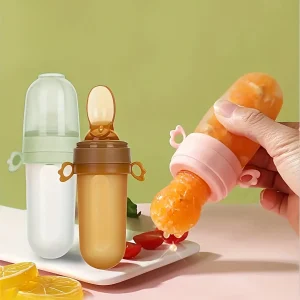 4pcs Baby Feeding Set: 1pc Silicone Spoon Feeder Bottle with Handle, 3-Size Mesh Bags-S, M, L. Rice Paste Squeeze Feeding Bottle