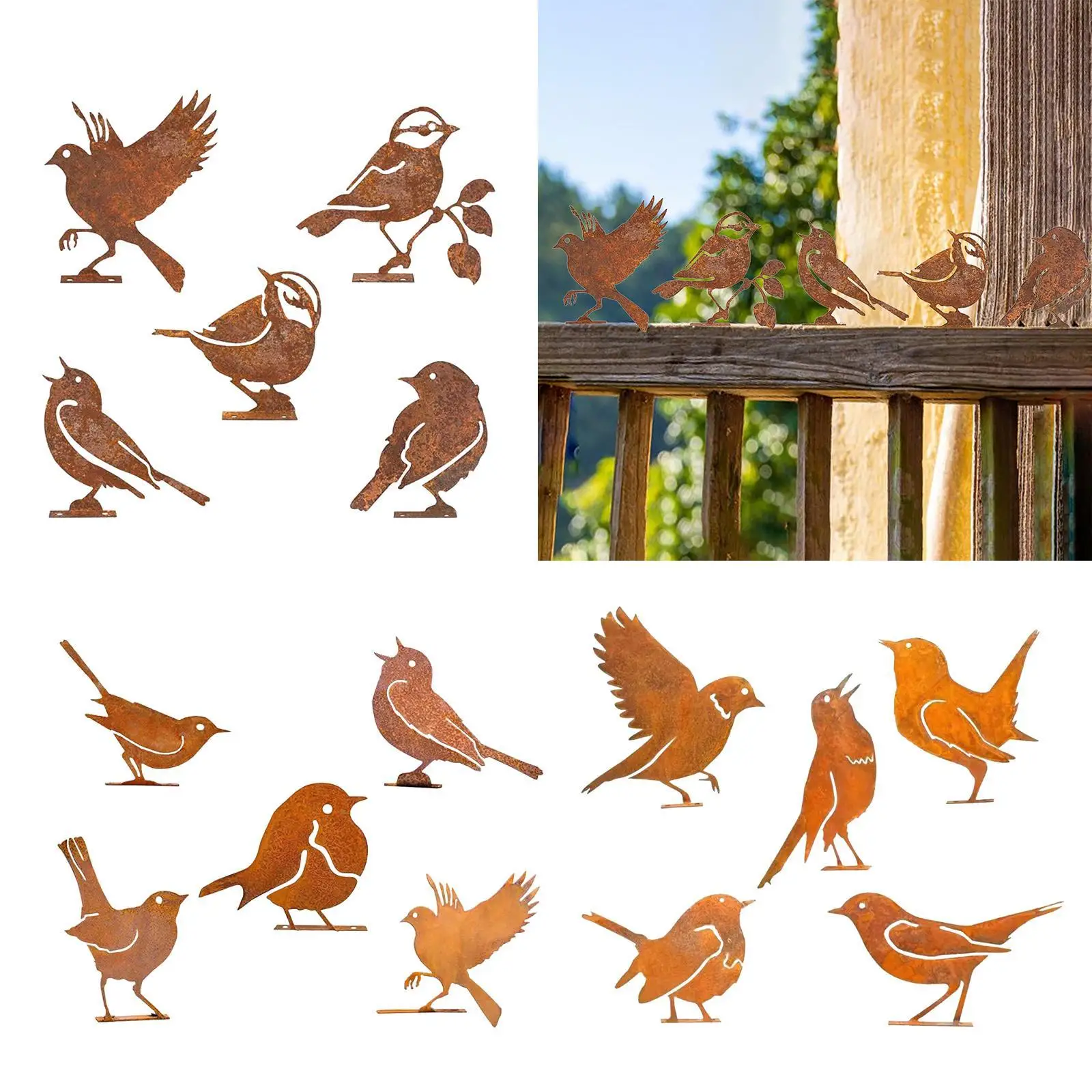 5 Pieces Iron Bird Decoration Bird Silhouette Ornaments for Garden Gates