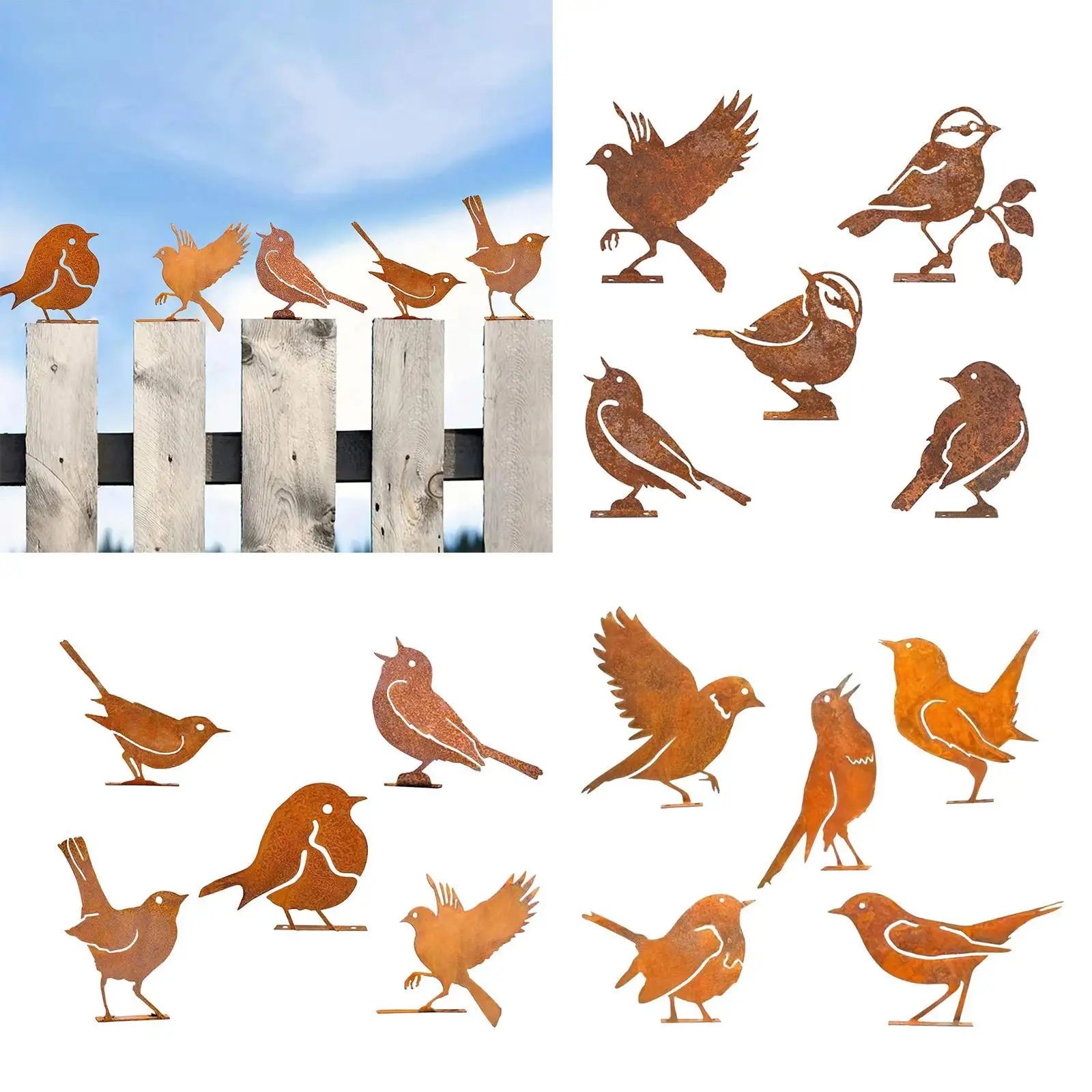 5 Pieces Iron Bird Decoration Bird Silhouette Ornaments for Garden Gates