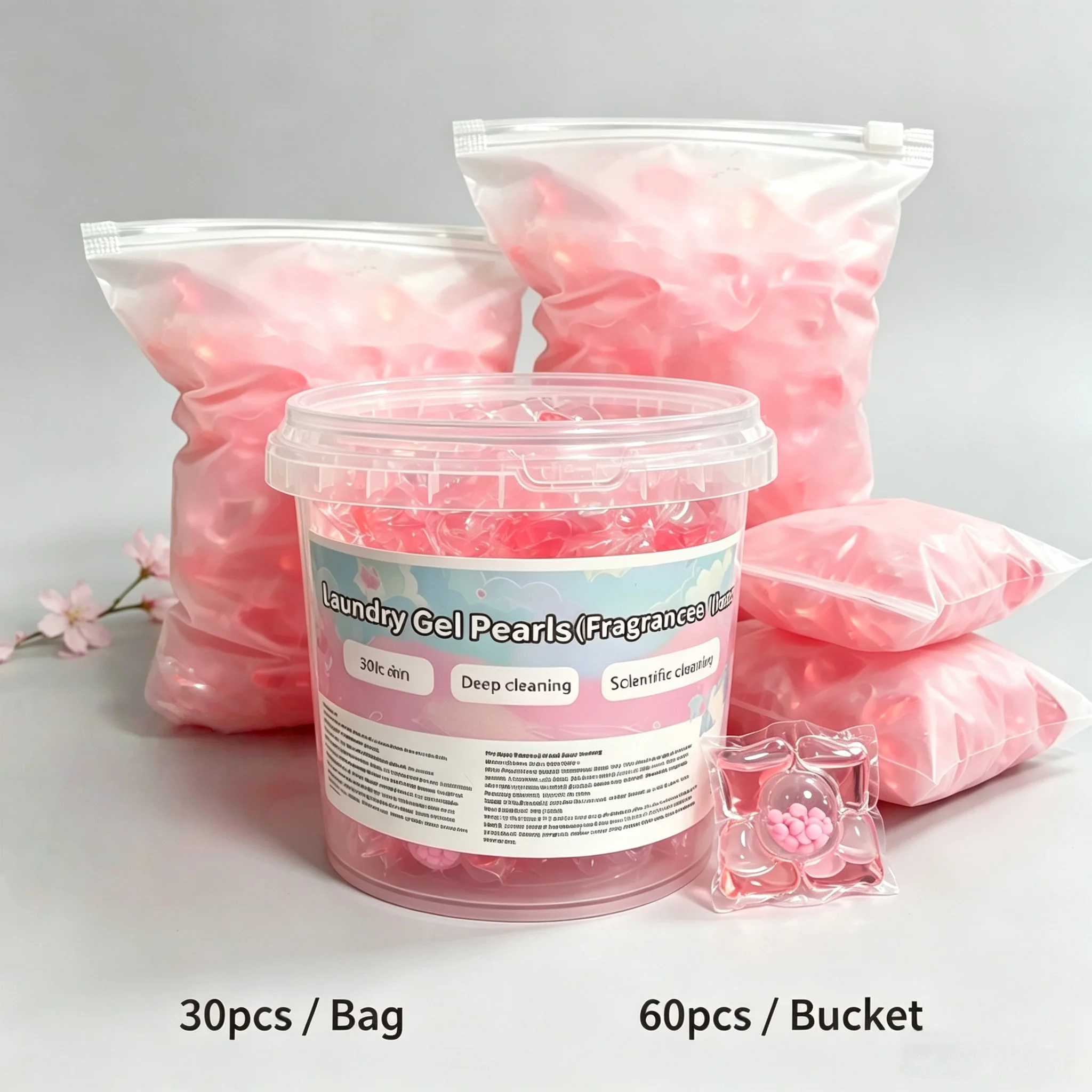 5-in-1 Cherry Blossom Laundry Detergent Pods,30/60pcs High Efficiency Stain Removal Laundry Capsules, Fresh Scent for Famil - Image 6