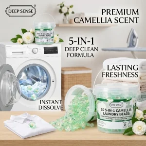 5D 5 in 1 Camellia Scented Laundry Detergent Pods Deep Clean Long Lasting Fragrance 50 Count Laundry Capsules