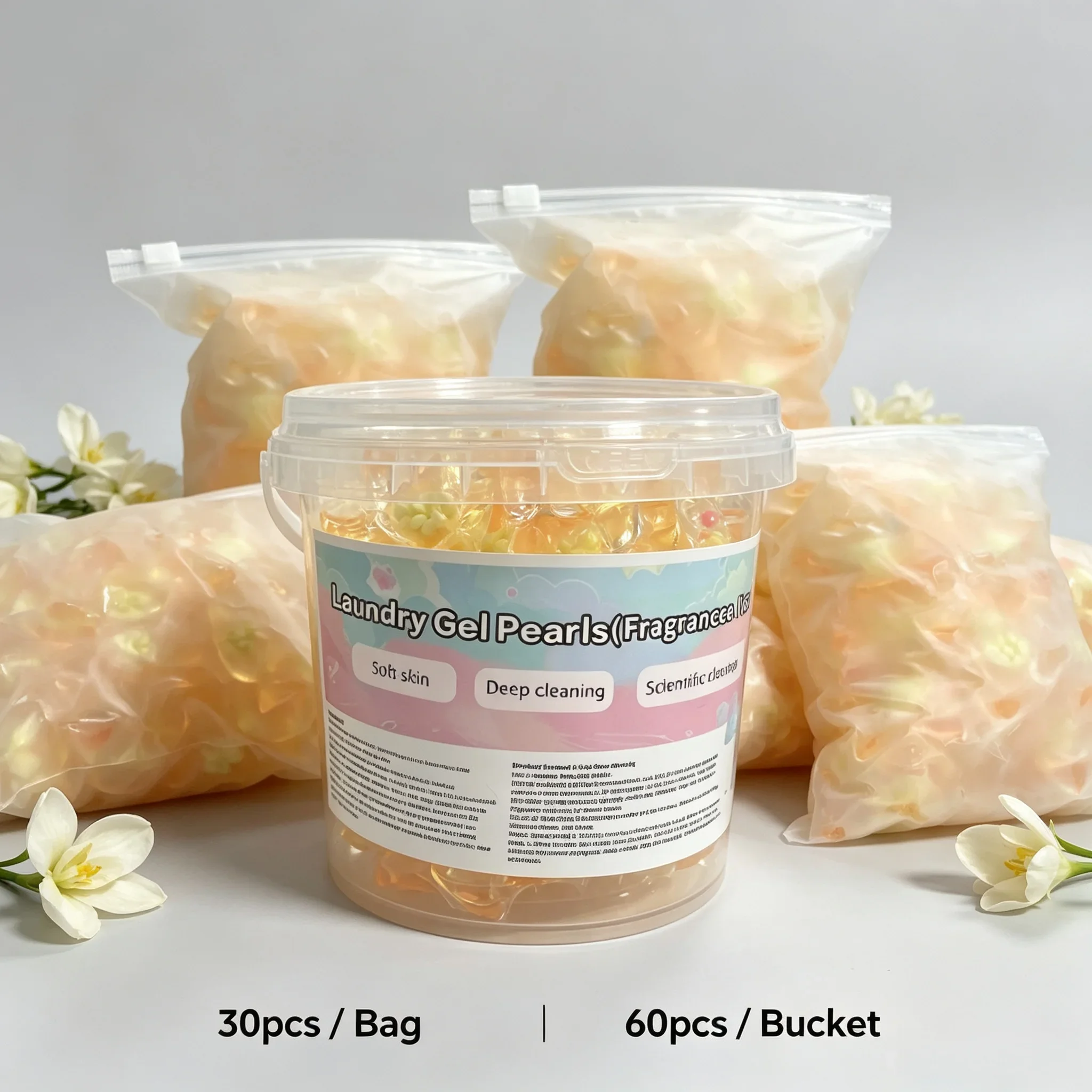 5D Freesia scent Laundry Pods, 30pcs/bag 60pcs/barrel Effective Dirt Remover Laundry Detergent for Daily Clothes Washing - Image 4