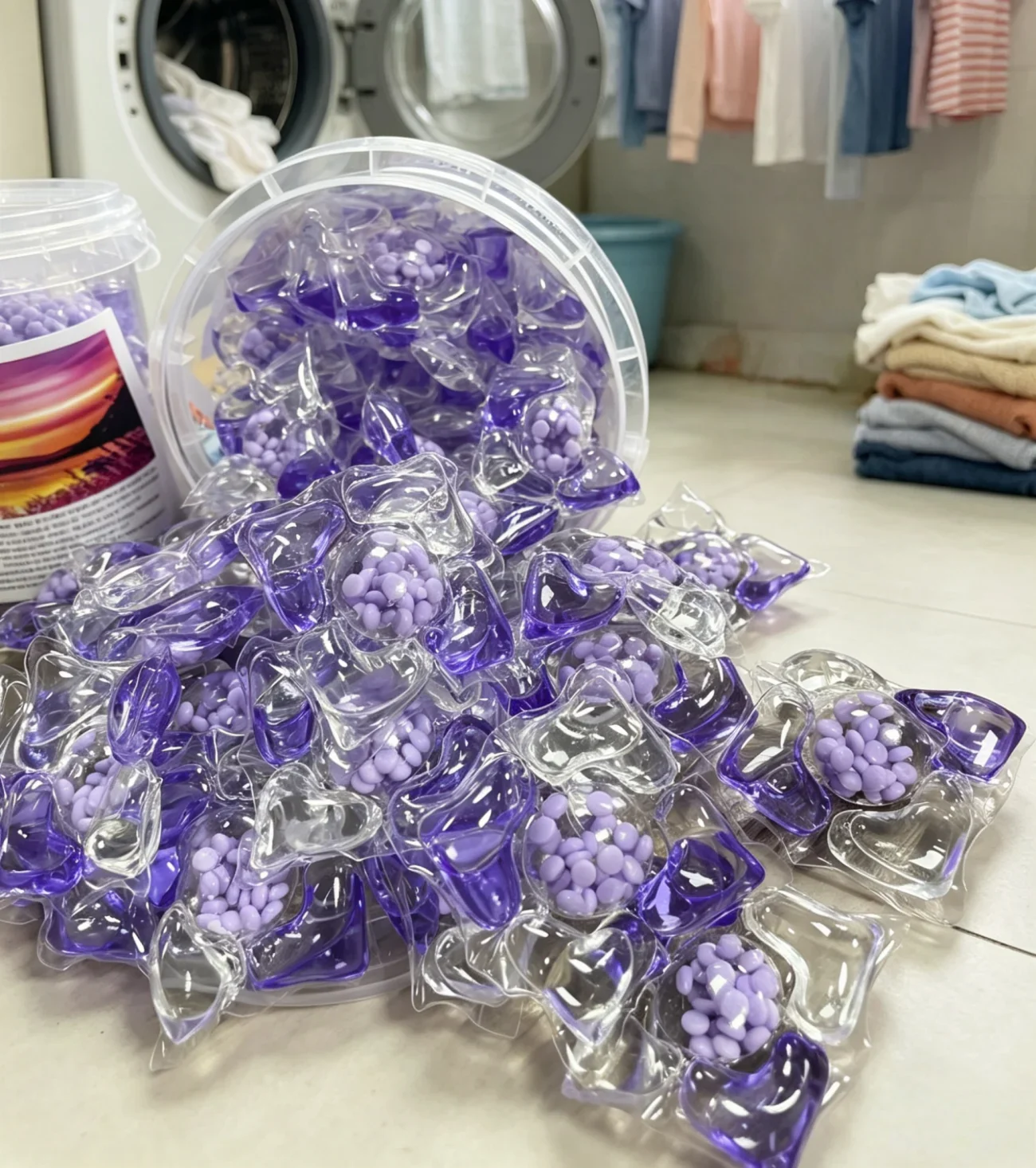 5D Functions Lavender Laundry Pods, 30pcs/bag 60pcs/barrel Effective Dirt Remover Laundry Detergent for Daily Clothes Washing - Image 5