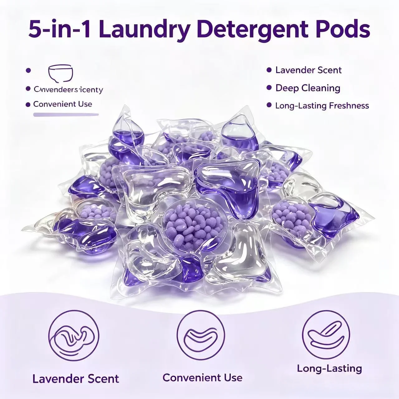 5D Functions Lavender Laundry Pods, 30pcs/bag 60pcs/barrel Effective Dirt Remover Laundry Detergent for Daily Clothes Washing - Image 3