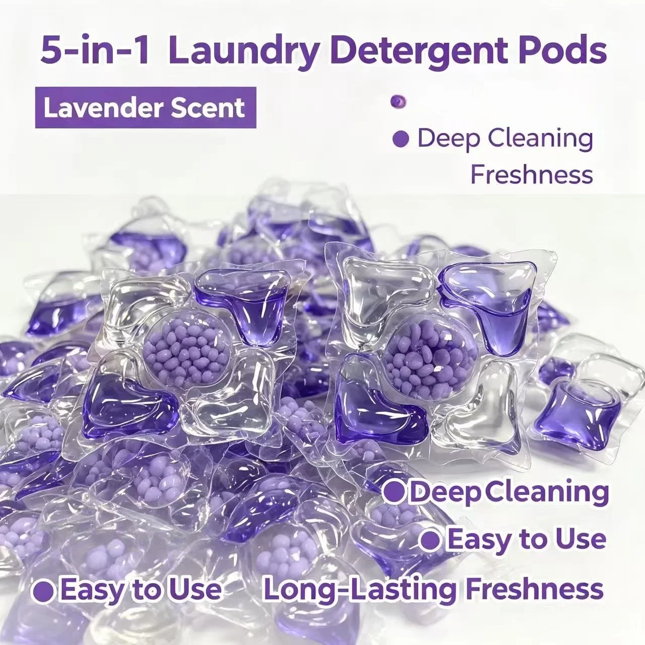 5D Functions Lavender Laundry Pods, 30pcs/bag 60pcs/barrel Effective Dirt Remover Laundry Detergent for Daily Clothes Washing