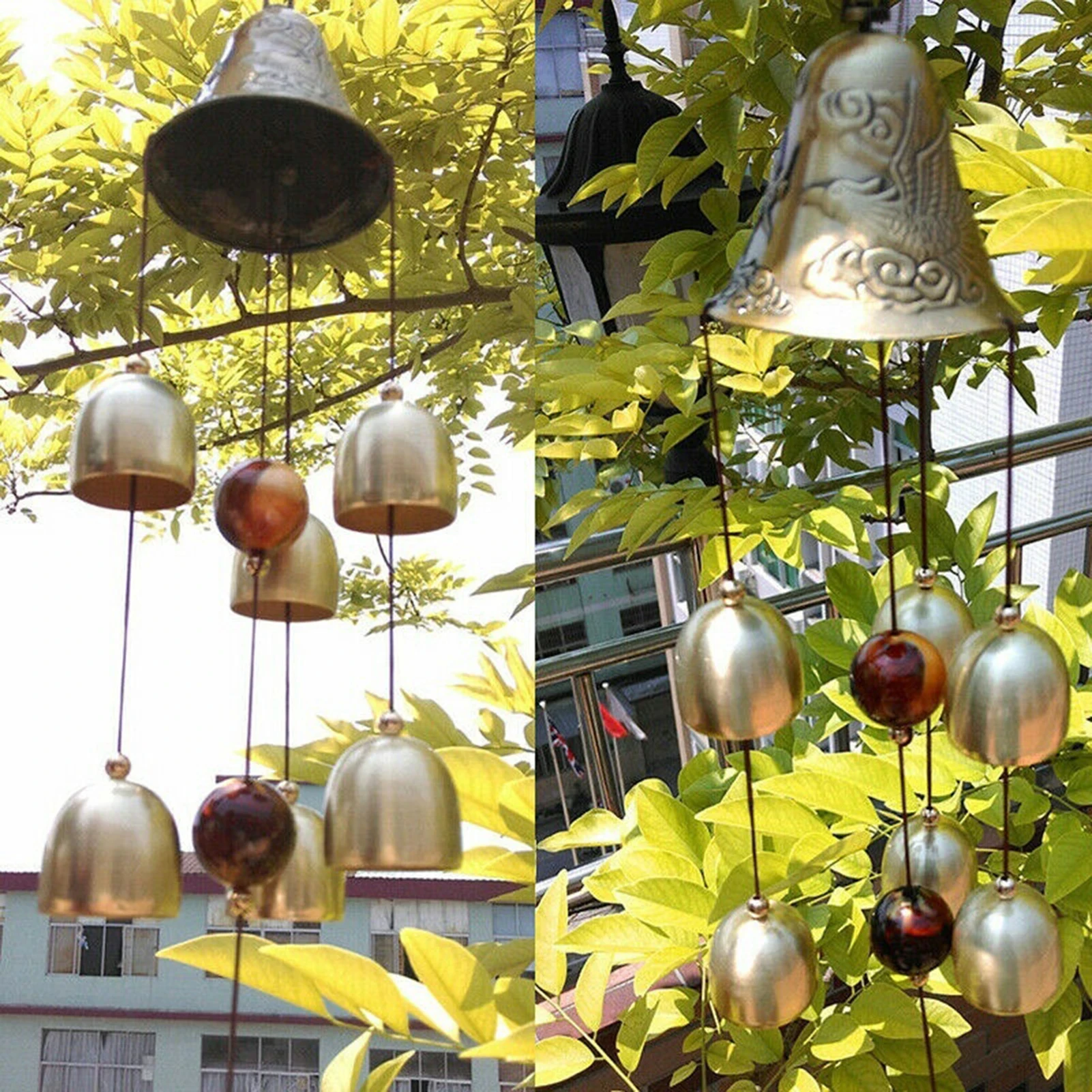 6 Copper Bells Wind Chimes - Outdoor Metal Hanging Ornament, Yard & Garden Decor - Image 2