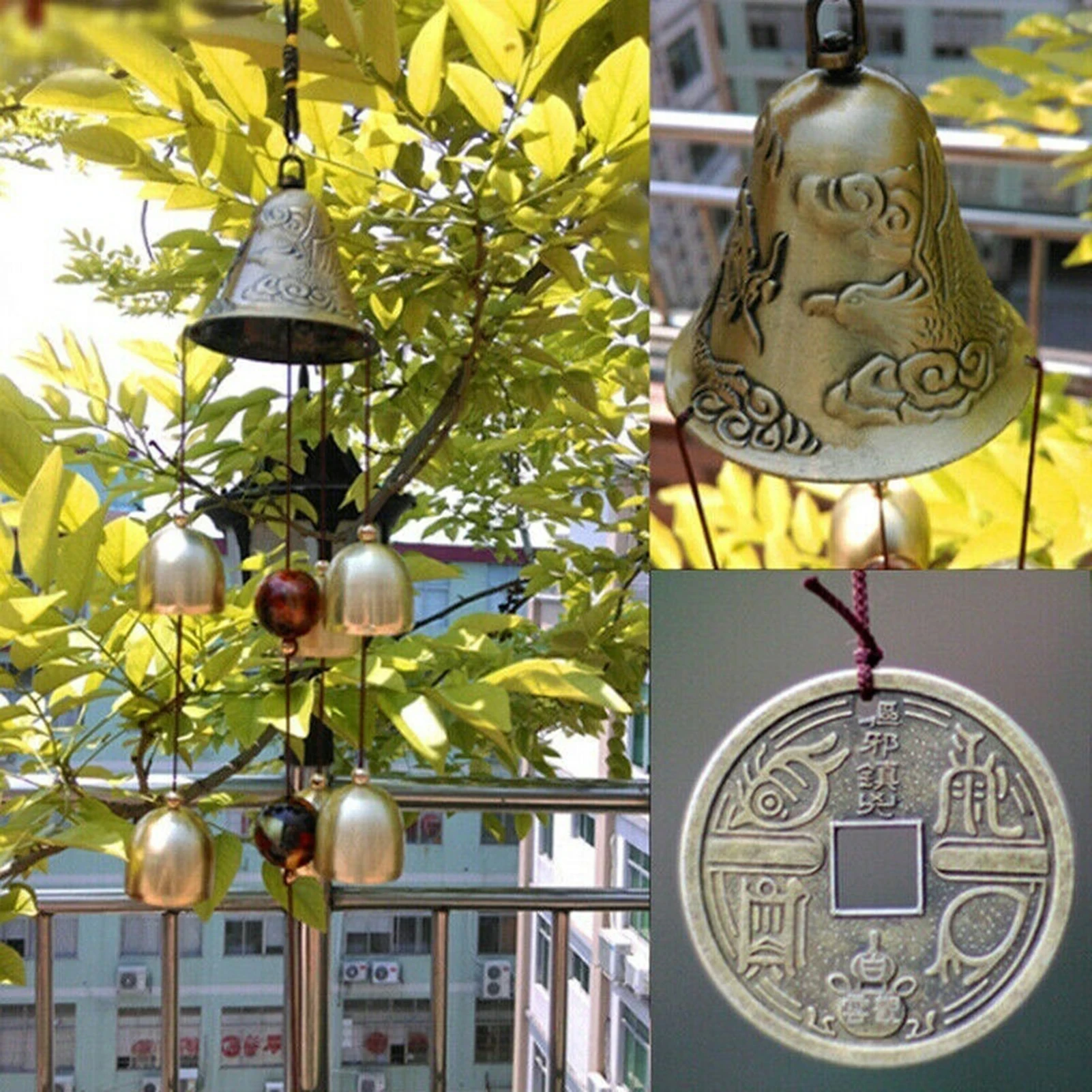 6 Copper Bells Wind Chimes - Outdoor Metal Hanging Ornament, Yard & Garden Decor - Image 5