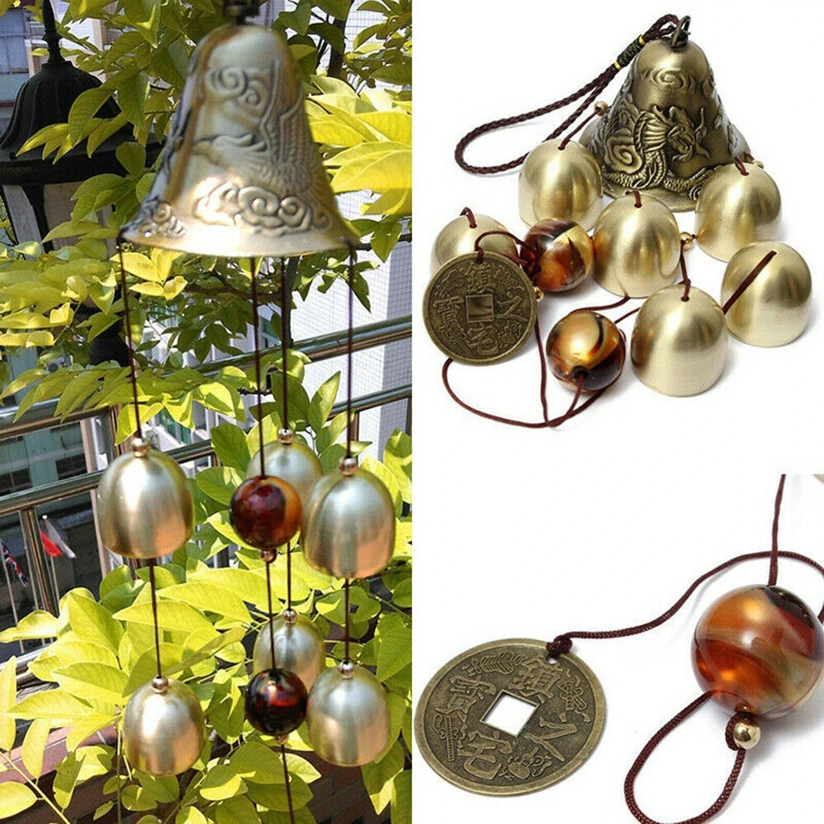 6 Copper Bells Wind Chimes - Outdoor Metal Hanging Ornament, Yard & Garden Decor - Image 6