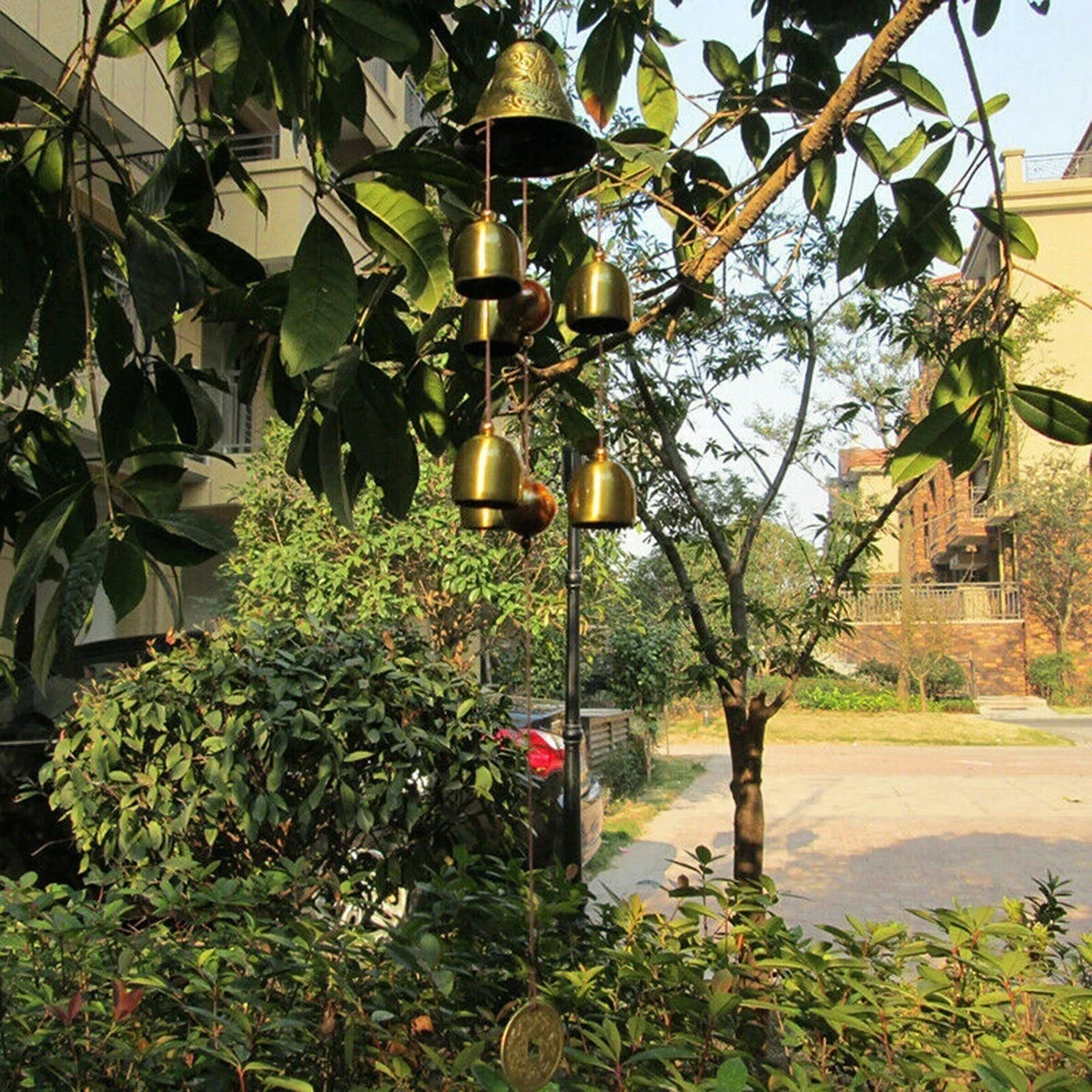 6 Copper Bells Wind Chimes - Outdoor Metal Hanging Ornament, Yard & Garden Decor - Image 4