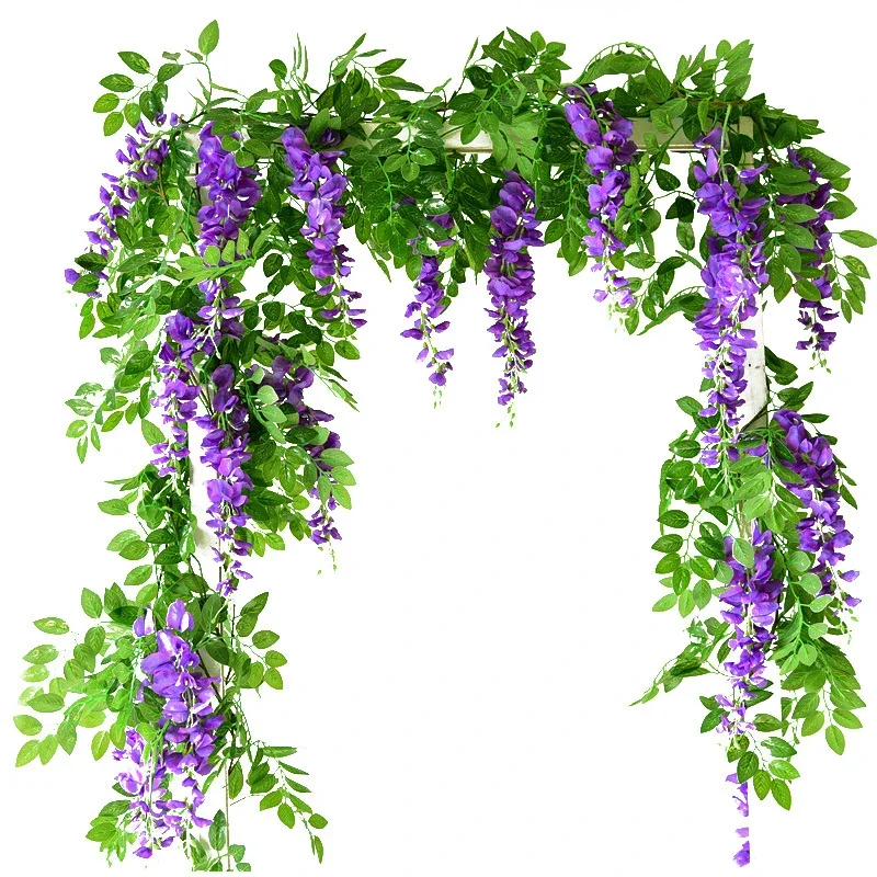 7ft 2m Flower String Artificial Wisteria Vine Garland Plants Foliage Outdoor Home Trailing Flower Fake Flower Hanging Wall Decor - Image 3