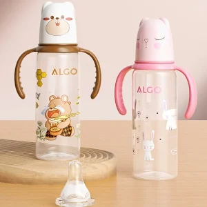 8.12 oz polypropylene baby bottle with handle - leak proof standard caliber, durable PP material and silicone nipple, ideal gift
