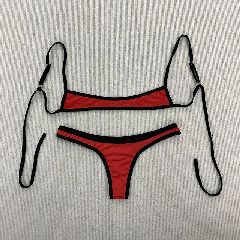 Aesthetic Sexy Spice Girl Beach Contrast Color Swimsuit Solid Shoulder Strap Adjustable Backless Simple Summer Split Bikini Y2K - Image 2
