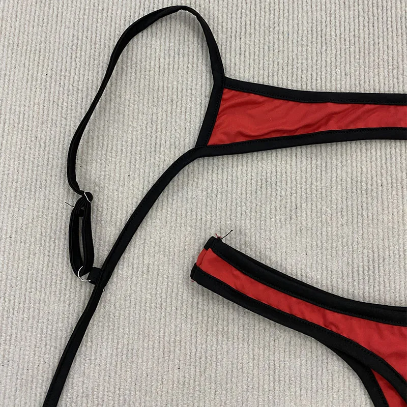 Aesthetic Sexy Spice Girl Beach Contrast Color Swimsuit Solid Shoulder Strap Adjustable Backless Simple Summer Split Bikini Y2K - Image 5