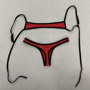 Aesthetic Sexy Spice Girl Beach Contrast Color Swimsuit Solid Shoulder Strap Adjustable Backless Simple Summer Split Bikini Y2K